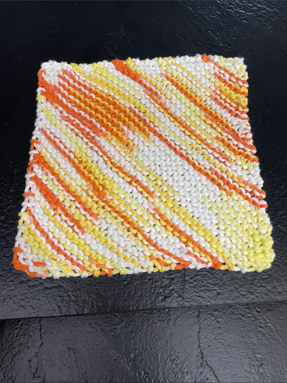 Handmade Knit Dishcloth Set - Green, Neutral, Yellow-Orange approx. 7x7
